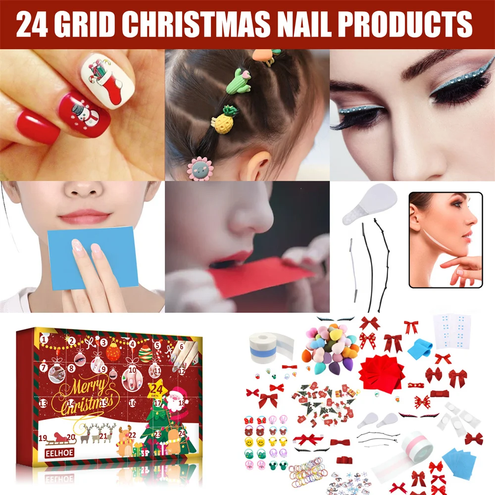 24 ячейки для ногтей Подарочная коробка Рождественский календарь наклейки брелок