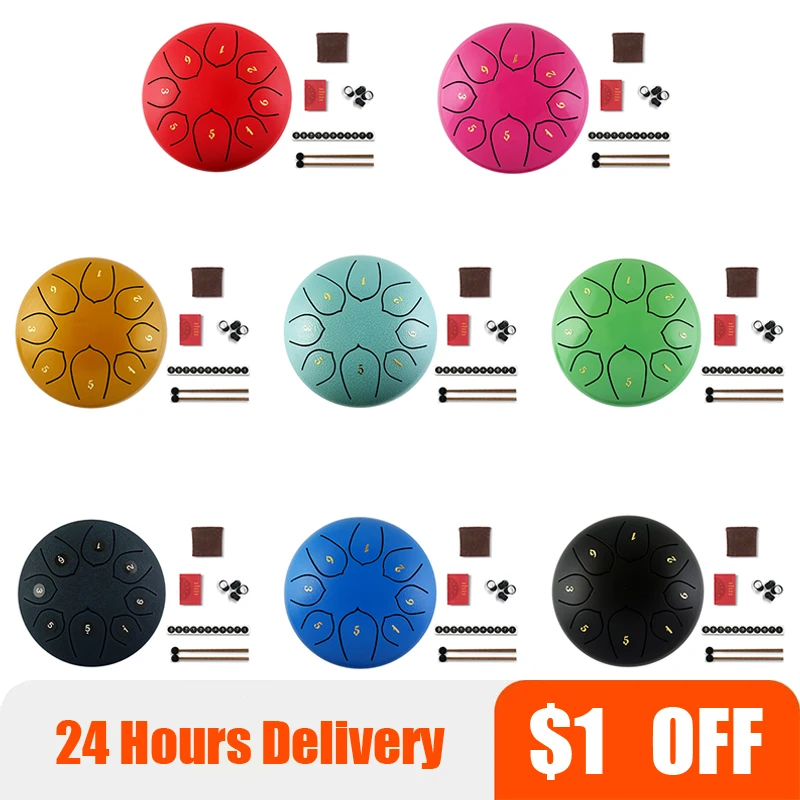 

Tongue drum 6-inch steel tongue drum kit with drumsticks, finger rack, drum bag rack, musical instrument accessories