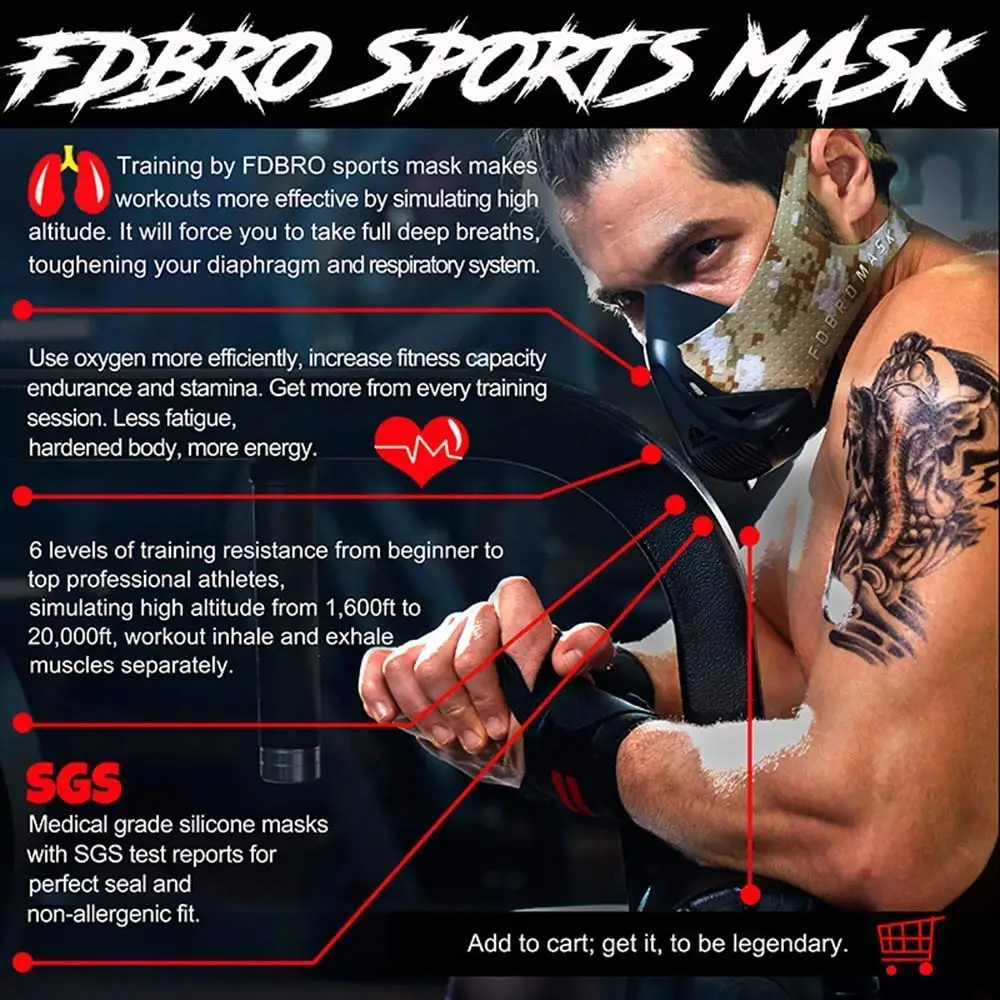 Новая спортивная маска FDBRO для велоспорта, фитнеса, упаковка, Стильная черная высокогорная Спортивная маска, 2,0 маска для бега 3,0 маска призрака