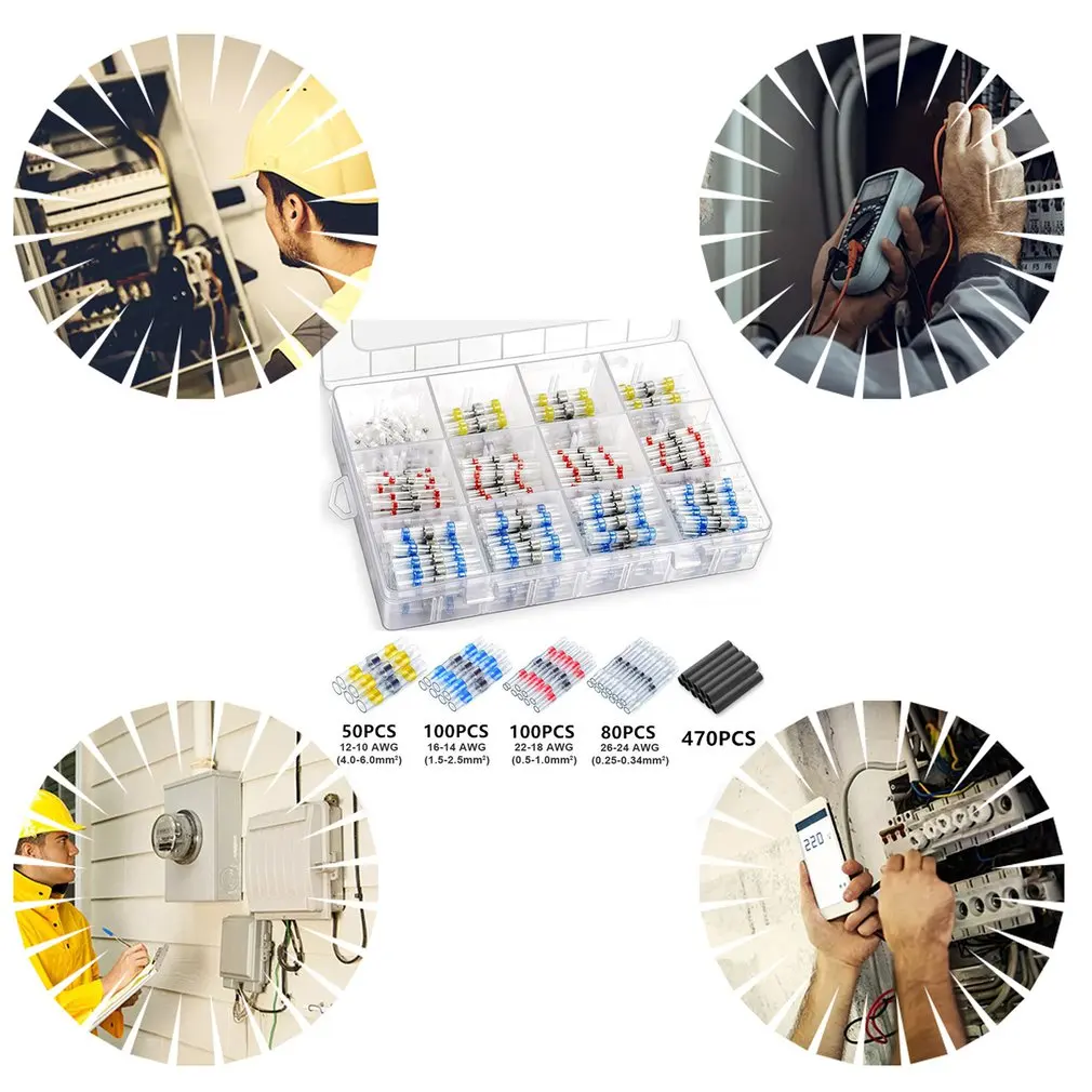 

Intermediate Terminals Heat Shrink Butt Crimp Waterproof Solder Seal Electrical Butt Connectors Wire Cable Splice Terminal Kit