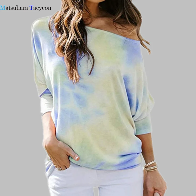 

Tie-dyed Long Sleeve T Shirt Woman O-Neck Autumn Spring Fashion Femme T-shirts Tops Casual Loose Shirts for Women
