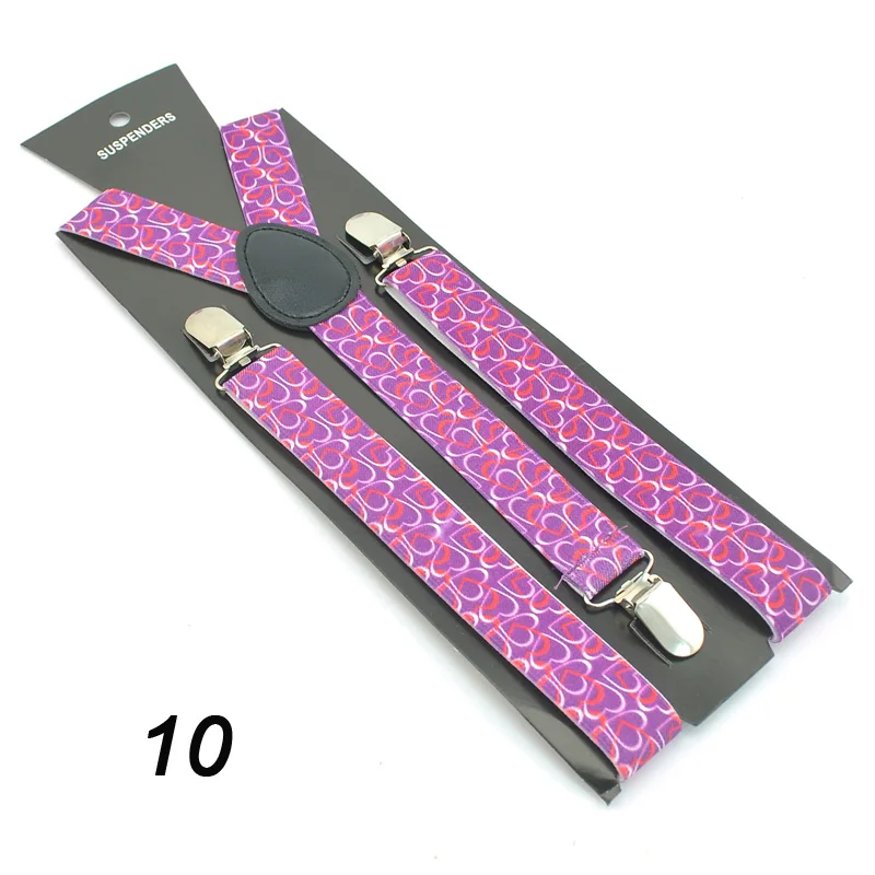 Heart purple Модные 8 цветов, разноцветные подтяжки 1 дюйм/2,5 см, тонкие эластичные регулируемые подтяжки для женщин и мужчин, y-образные подтяжки - Цвет: Heart purple