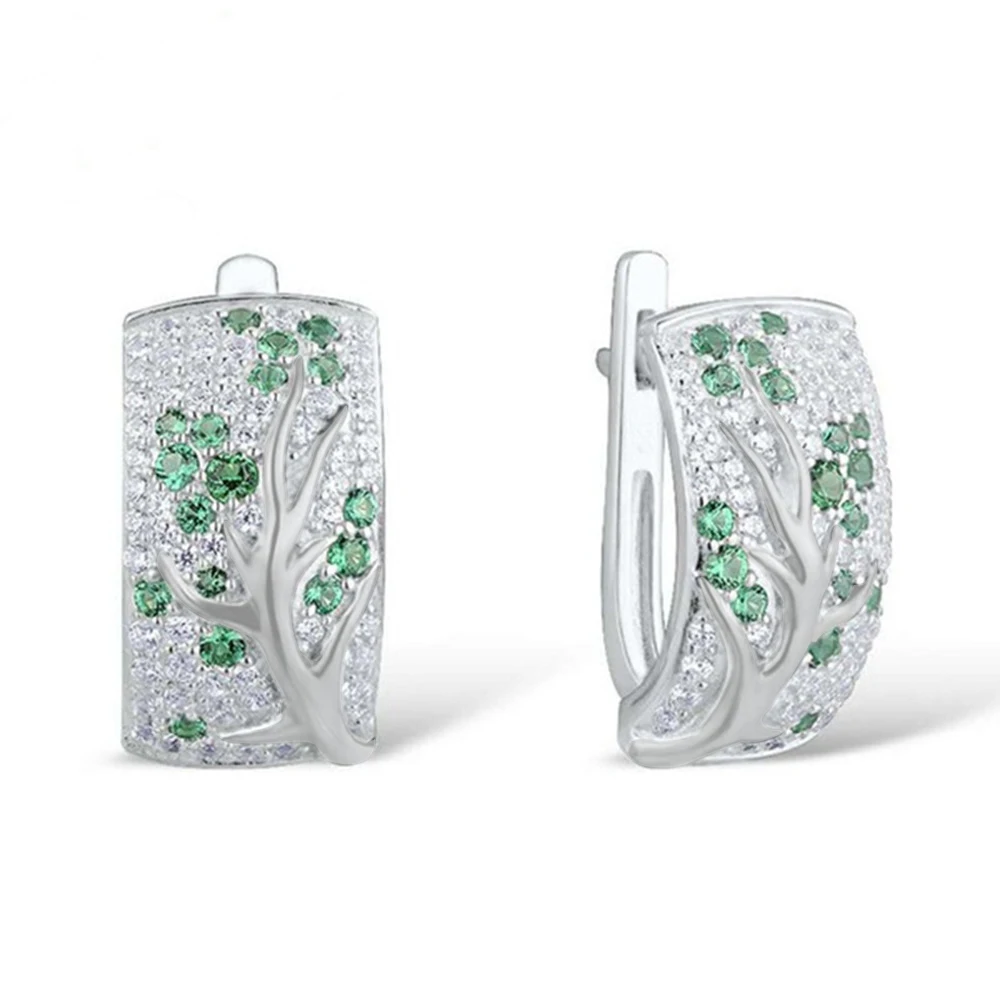 Женские серьги-кольца из серебра 925 пробы с цветком сливы