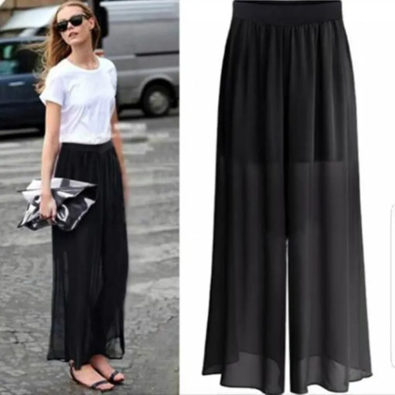 

Women Fashion Fairy Pants Summer Autumn New Casual White Drape Chiffon Wide-leg Pants High Waist Slim Trousers Skirt Large Size
