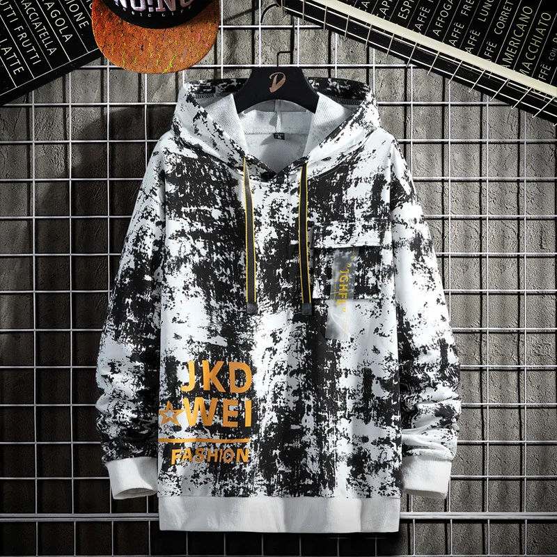 

2021 New Men's Hoodie Spring and Summer Hip-Hop Japanese Streetwear Text Hoodie Men Patchwork Sweatshirt Men