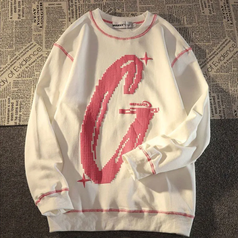 

Punk streetwear letter print O-neck stitching sweatshirt oversized loose casual women long-sleeved thin Harajuku autumn pullover