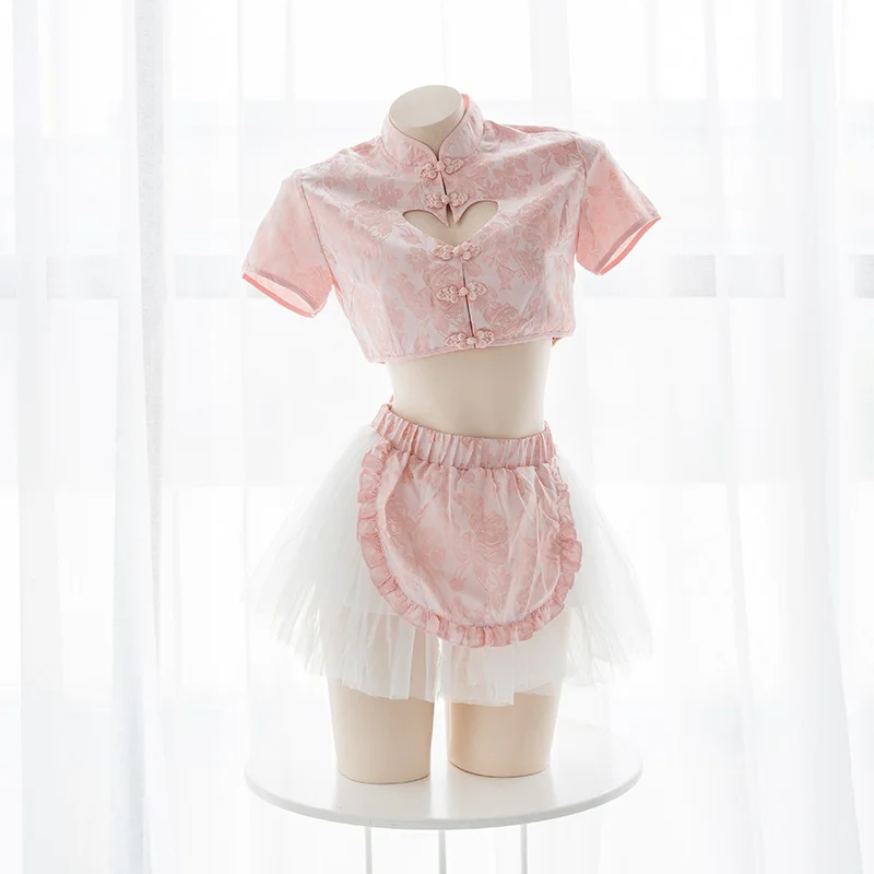 Cheongsam нижнее Белье Лолита Bonito Аниме Косплей Traje Das Mulheres Chinesas сексуальный Qipao Babydoll сексуальный Traje Empregada Rosa Branco