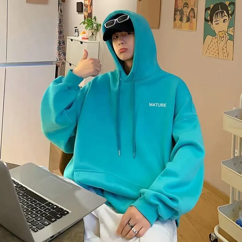

Мужская толстовка с капюшоном и надписью, осенне-Весенняя свободная простая парная модная свободная уличная одежда в Корейском стиле для о...