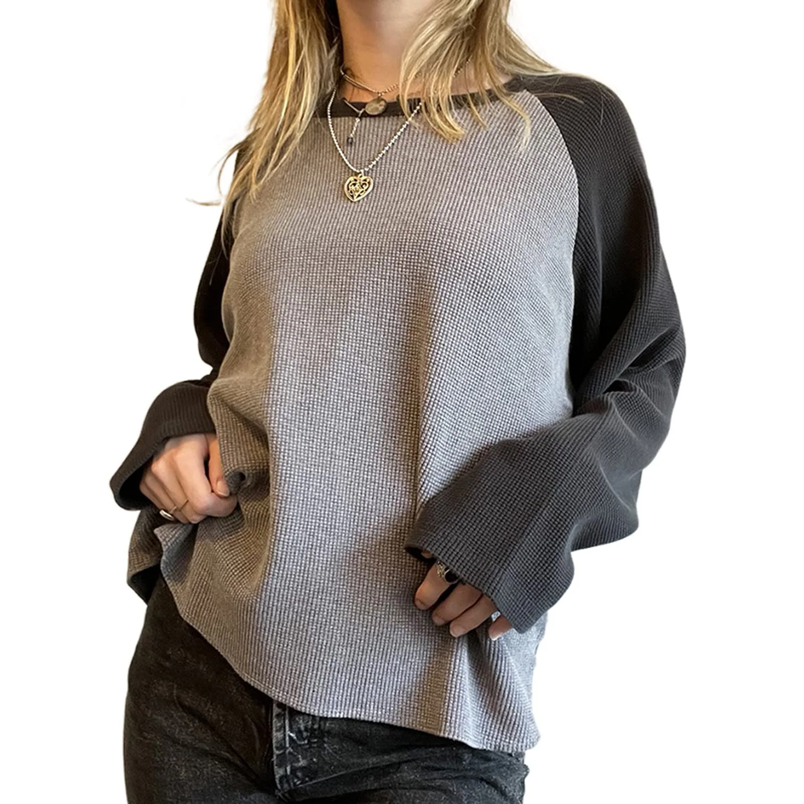

New Spring Autumn Harajuku Long Sleeve T Shirt Women Basic Patchwork Loose Tee Simple Shirts Oversized Casual O Neck Female Tops