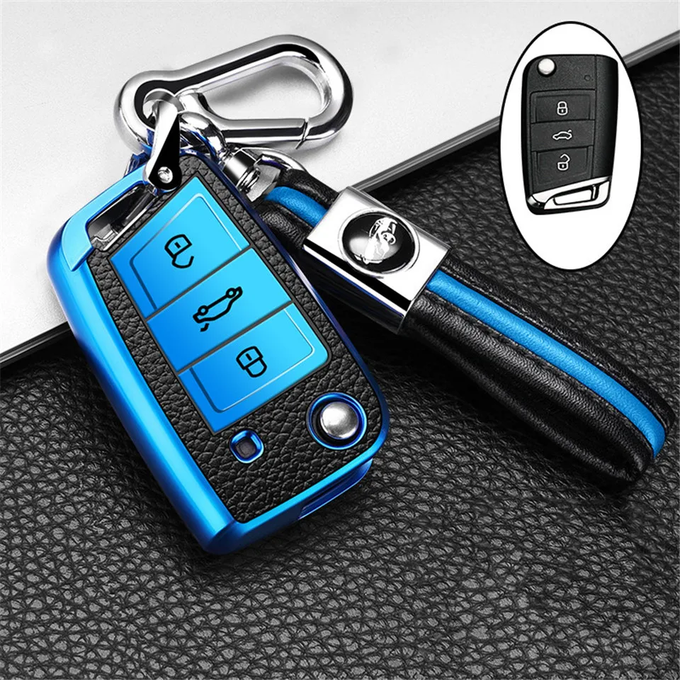 

Car Key Case Cover For Volkswagen VW Polo MK7 Golf 7 Tiguan passat For Skoda Octavia Kodiaq Karoq For Seat Ateca Leon Key Bag