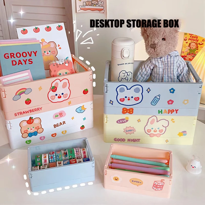 

Dressing Table Cosmetic Storage Box Books Snacks Toy Sundries Baskets For Organizer Simple Folding Plastic Storage Basket