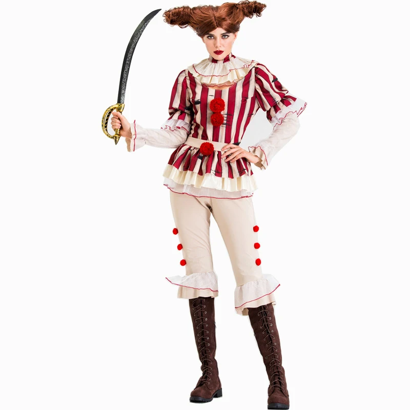 Карнавальный костюм ужаса клоуна для взрослых Хэллоуина женщин карнавальный