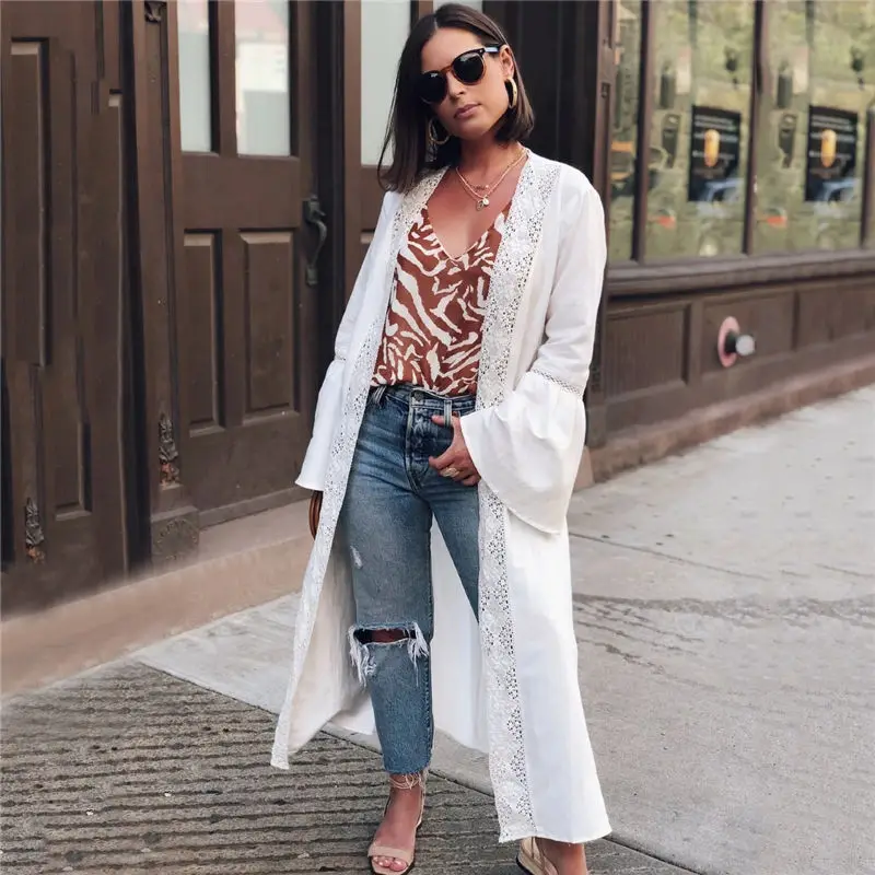 2021 размера плюс со скидкой длинное кимоно кардиган с кружевом в стиле пэчворк