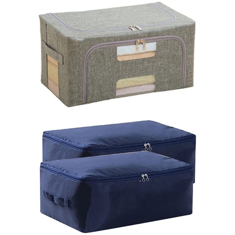 

1 Pcs Foldable Waterproof Oxford Cloth Clothes with Zipper Storage Box & 1 Pcs Comforter Storage Bags Containers