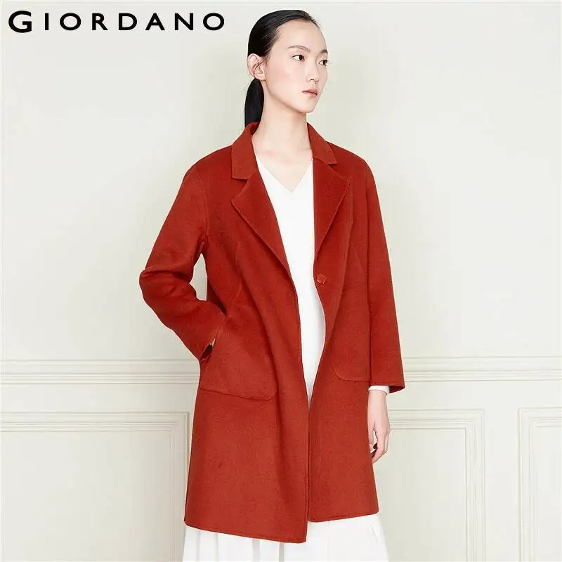 Женское шерстяное пальто Giordano однотонное трикотажное на одной пуговице с