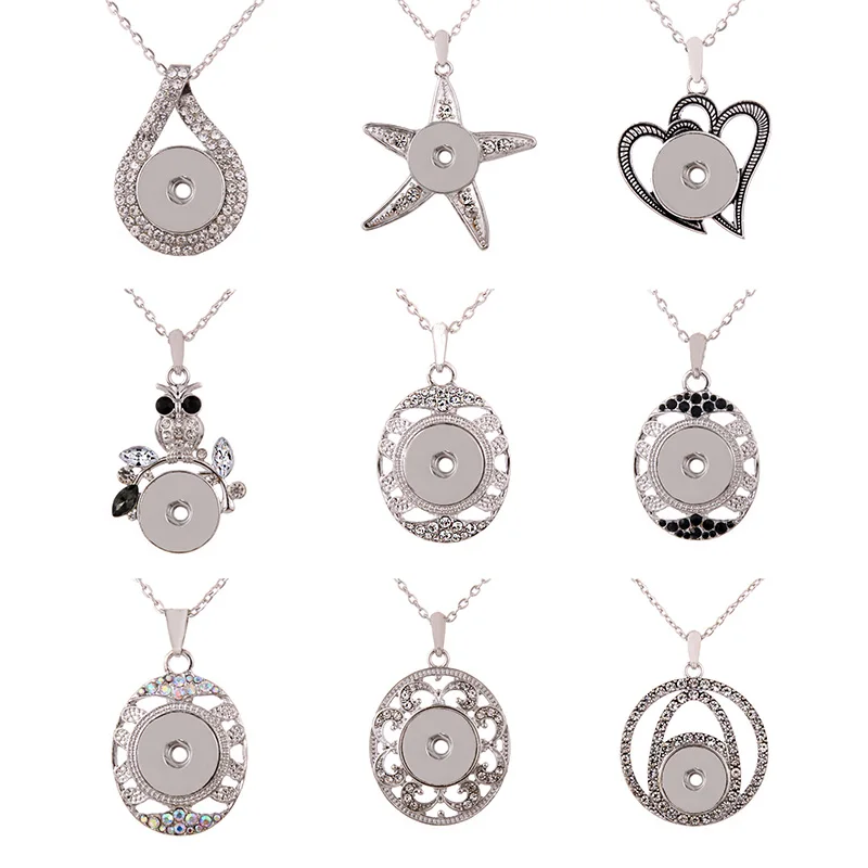 

New Snap Jewelry Necklaces Vintage Metal Owl Flower Starfish Elephant 18mm Snap Button Necklace for Women Snaps Pendant Necklace
