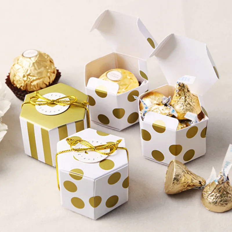 100pcs Mini Bella Oro Puntino Rotondo Oro A Strisce di Carta Scatole e Confezioni per dolci per il