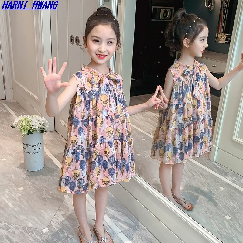 

Chiffon Lace Comfortable Children's Wear 2021 Summer Dress Small Balloon Girls Sleeveless Dress Kids Clothes Plus Size Dresses