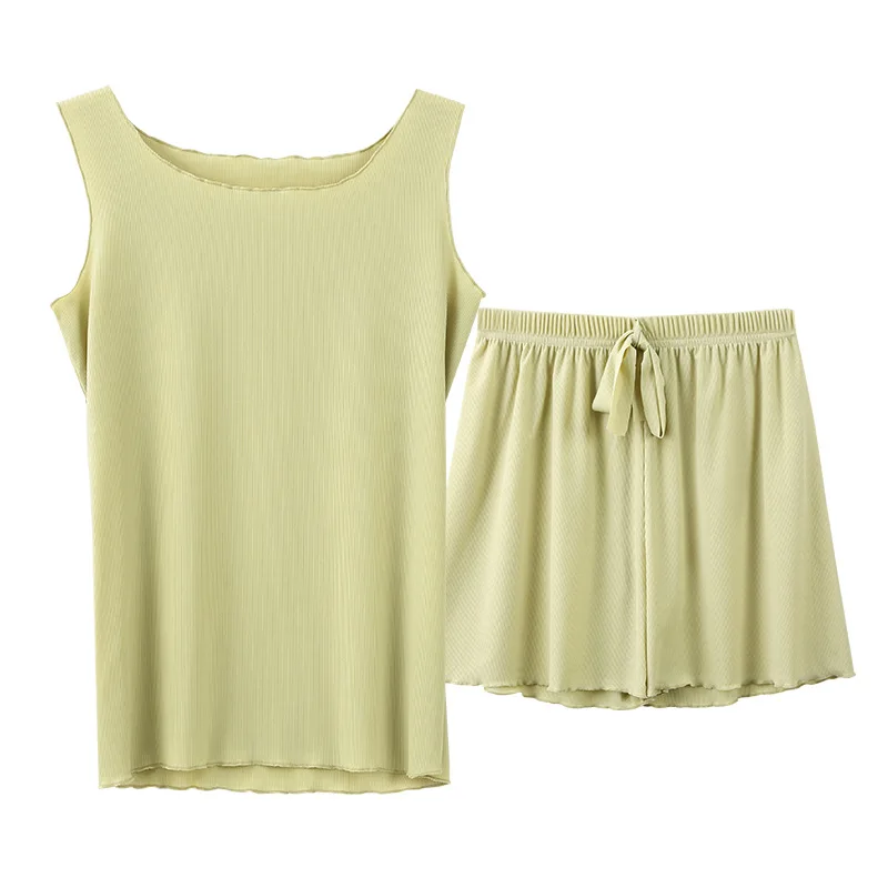 

Women's pajamas Icelandic silk camisole female two-piece large size sleeveless loose home pajamas shorts set home pajamas
