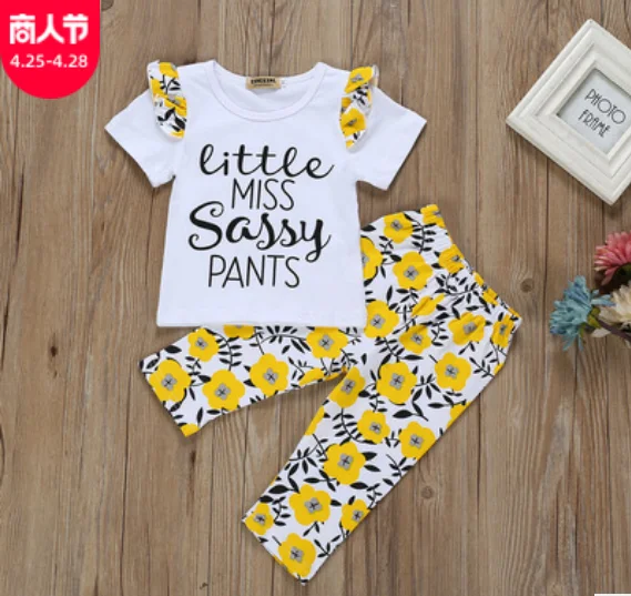

Summer Baby Girls Clothing 2021 Girl Outfits Kids Crop Tops+Sunflower Print Pants Children Clothes