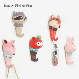 Мультяшный крючок в виде животного, украшение для детской комнаты, лиса, Сова, енот, бойцовская король, одиночный крючок для двери, украшение для стены дома, крючок для пальто