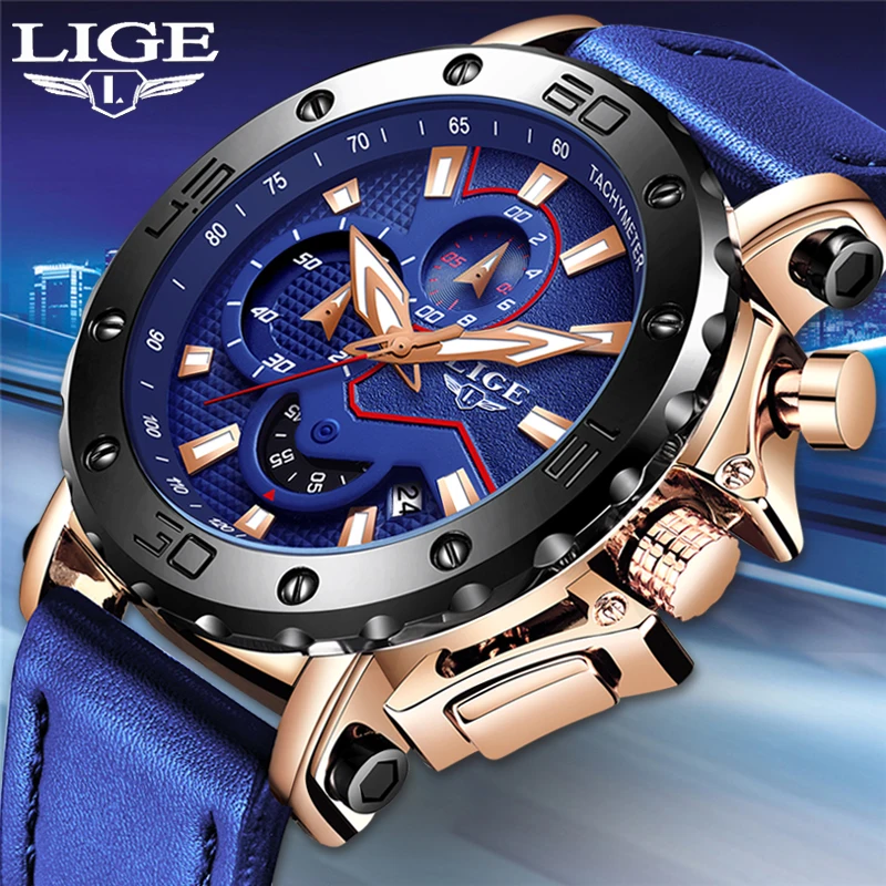 Часы мужские Кварцевые водонепроницаемые с большим циферблатом и кожаным