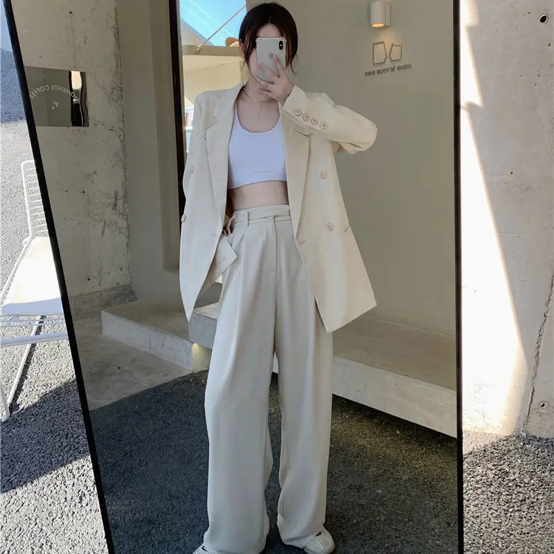 

Women 2021 Spring Summer New Two Piece Suit Set Female Single Breasted Blazer and Trousers Elegant Fashion Chic Lady Outfits B03