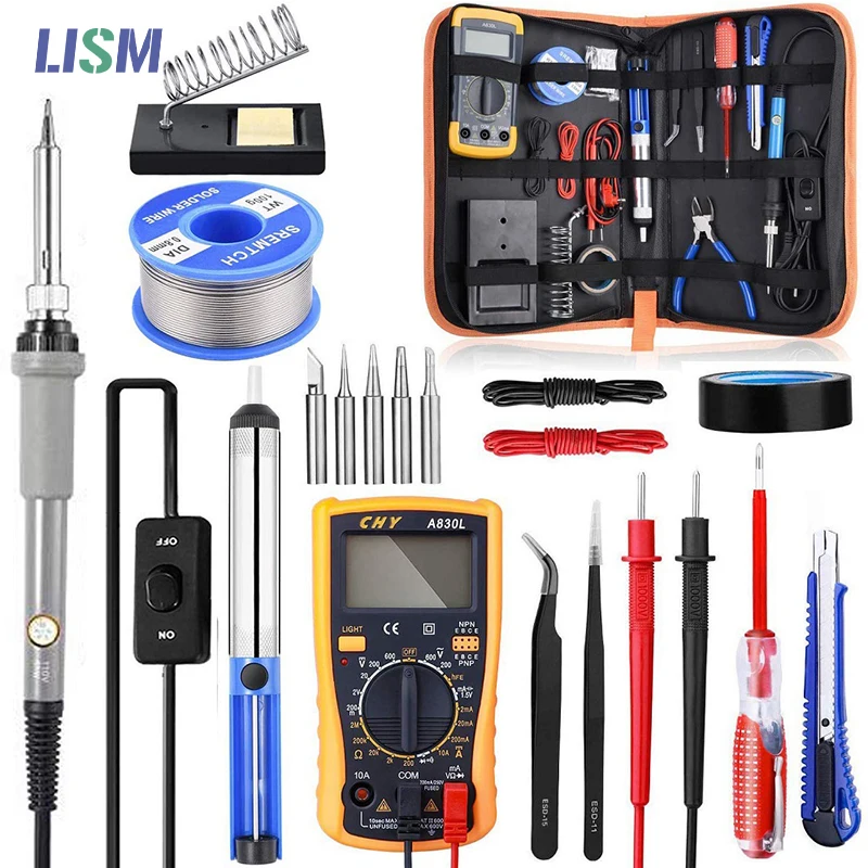 

Soldering Iron kit 60W Adjustable temperature Welding tools With Multimeter soldering iron tips Welding wires Rework Solder kits