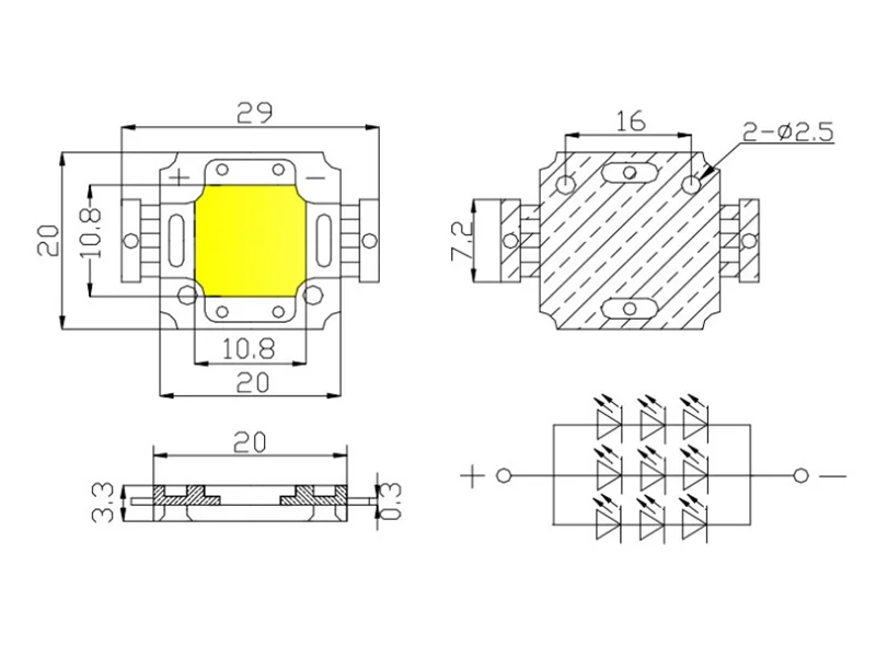 200 шт. LED COB Высокая мощность 10 Вт Настенный светильник бусины 12V 900MA 30V 300MA чип 900LM