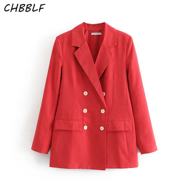 CHBBLF женский элегантный двубортный блейзер с карманами длинным рукавом женская