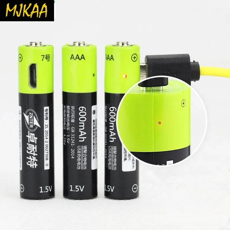 2/4 шт. ZNTER 1,5 в AAA Перезаряжаемые Батарея 600 мА/ч, USB, Перезаряжаемые литий-полимерный Батарея быстрой зарядки