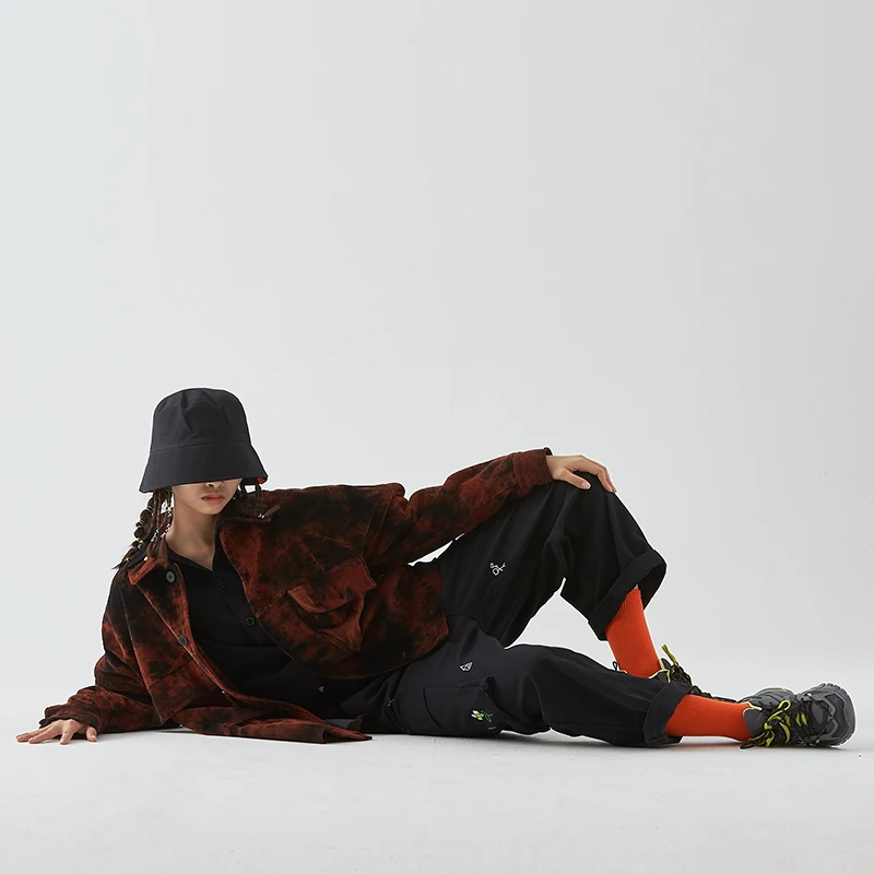 

XUXI Autumn Winter 2020 Women New Coat Personality Corduroy Tie-dye Jacket Fashion Long Sleeve Loose Short Clothes Femme FZ3190