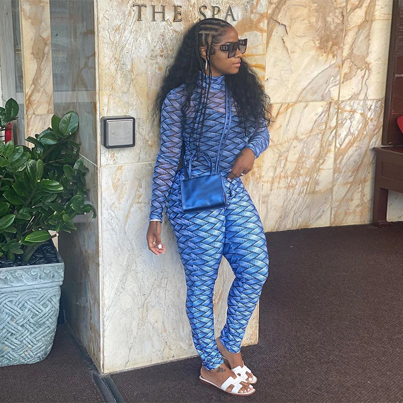 

New Fashion Two-Piece Round Neck T-Shirt + Slim-Fitting Pant 3D Pattern Print High Street Style Women Clubwear Outfits