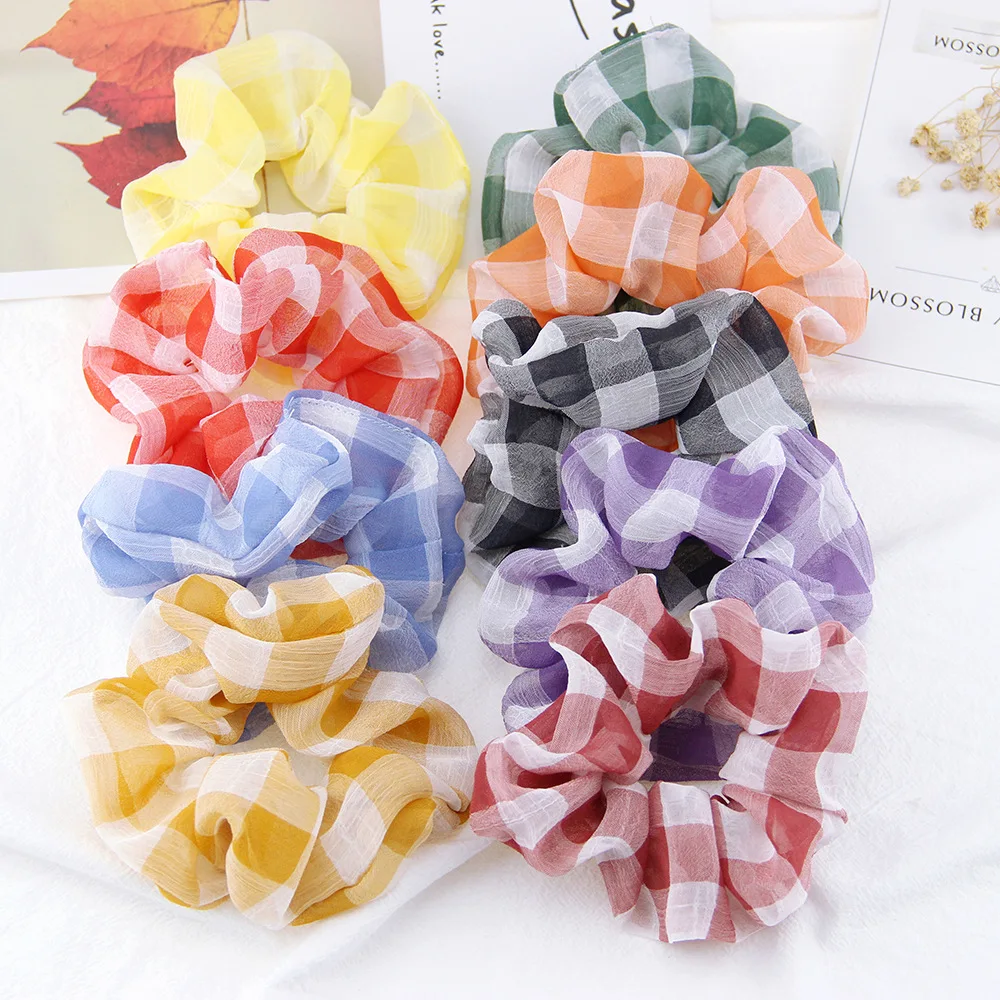 

Новое поступление, Женская клетчатая резинка для волос, держатель для конского хвоста, резинка для волос для женщин и девушек, эластичная ре...