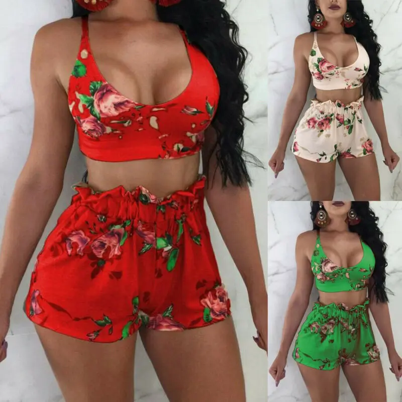 Женский комплект бикини с высокой талией из 2 предметов купальник цветочным
