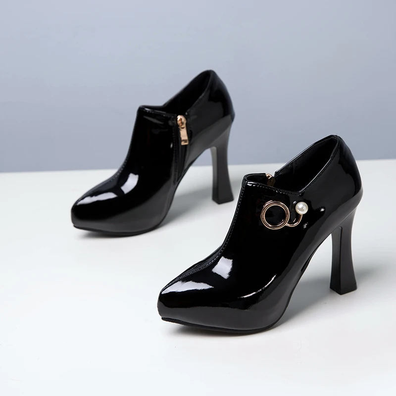 

LDHZXC Deep Mouth Platform Pumps Patent Leather Women Shoes High Heels Shoes Ladies Office Party Shoe Plus Size 33-48