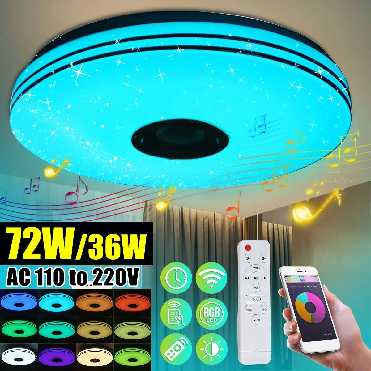 

Modern LED Ceiling Lights Dimmable RGB Music bluetooth Lamp for Livingroom 36/72W APP Control Remote Control 110V/220V