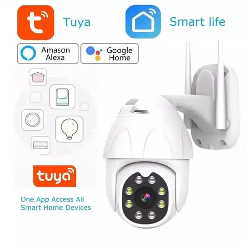 Камера Наружного видеонаблюдения Tuya с автоматическим отслеживанием, PTZ IP, Google Home, Alexa1080P, 2 МП, P2P, Wi-Fi