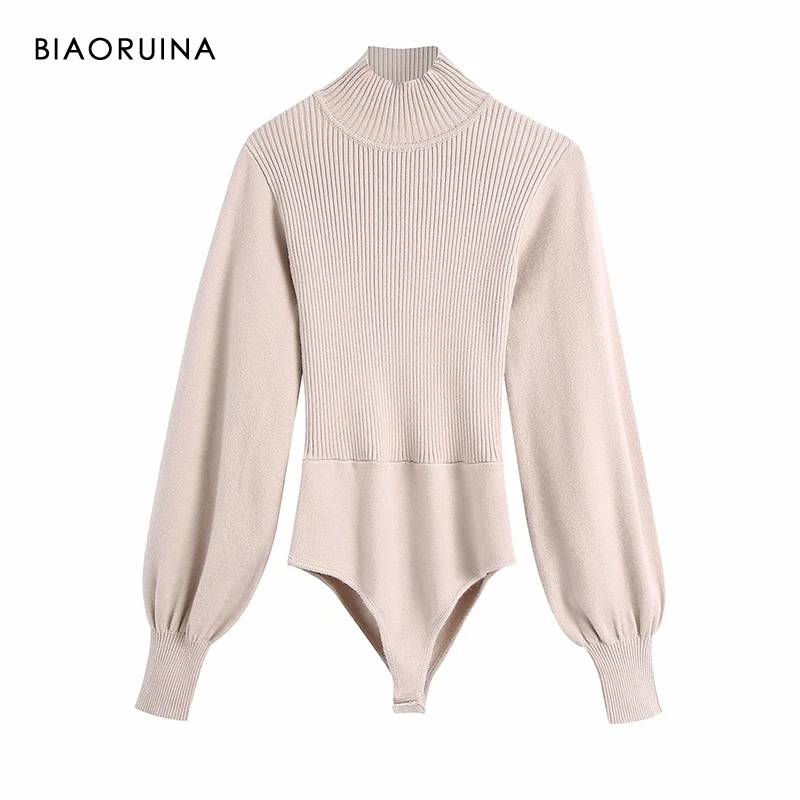 

Женский трикотажный комбидресс BIAORUINA, бежевого цвета, с вырезами на спине, обтягивающий комбинезон