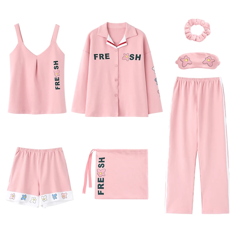 Розовый пижамный комплект 2020 новая весенняя женская домашняя одежда хлопковая