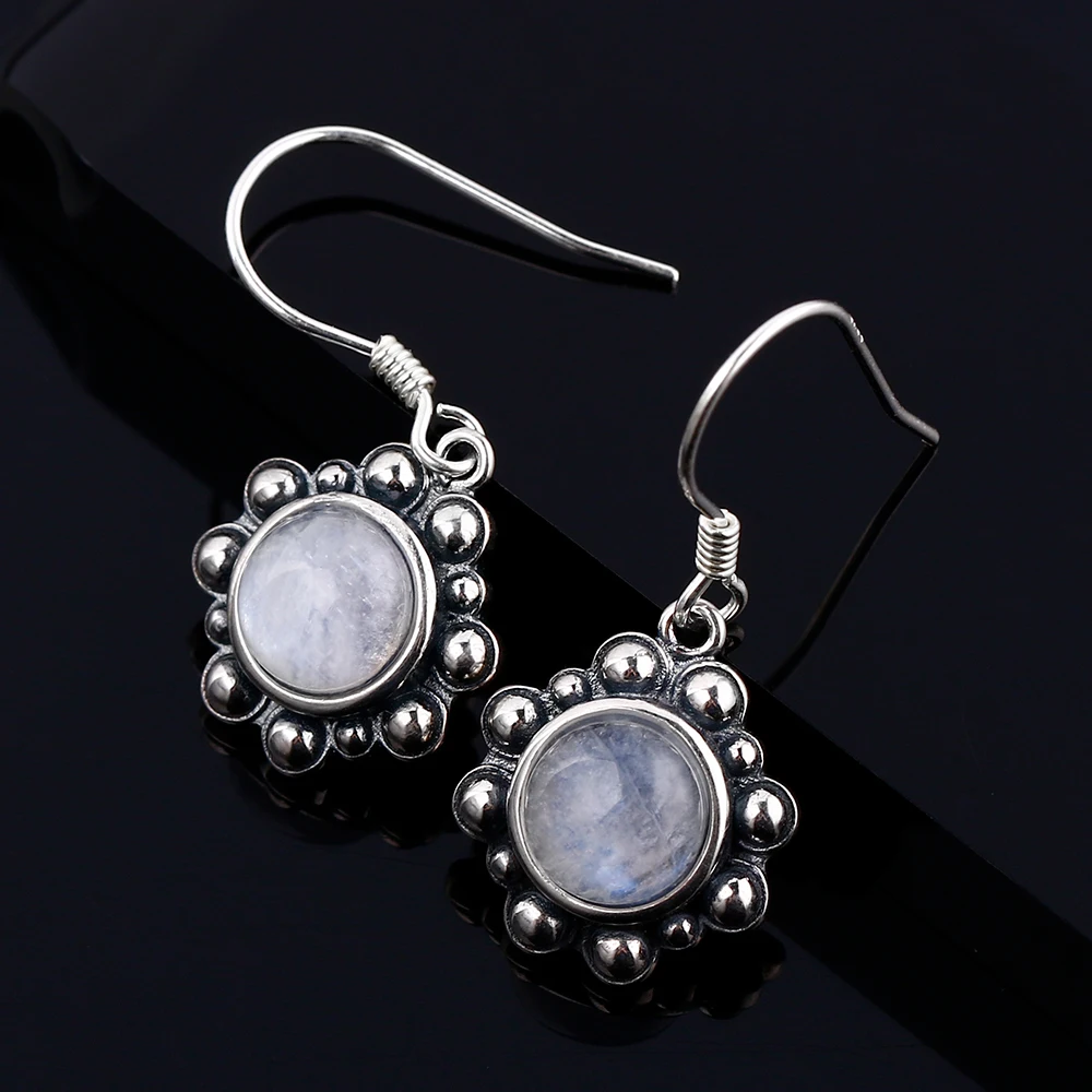 

Round 6MM Natural Moonstone Earrings 925 Sterling Silver Pendant Earrings Cute Wedding Party Gift Jewelry Wholesale