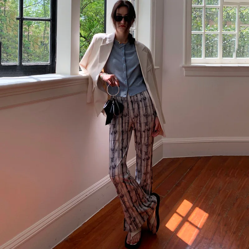 

Tie-dyed Summer Thin Straight Straight Straight Feeling Open-legged Trousers Loose-fitting Thin Loose Waist Casual Drag Girl