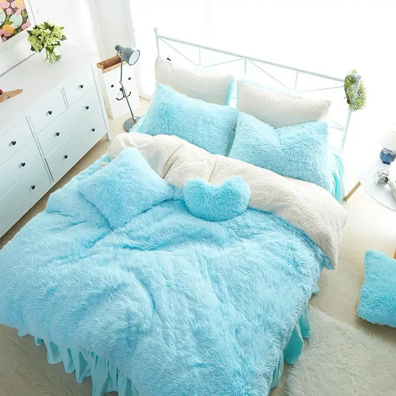 Princess style White Pink Fleece Bedding set Twin Queen King size Girls Bed Duvet cover Bedlinen skirt parure de lit | Дом и сад