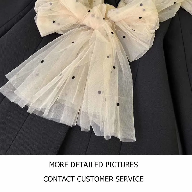 

Cosmicchic Women Suit Punk Fashion Black Backless Long Sleeve Polka Dot Mesh Patchwork Big Bowknot Sexy Women Suit