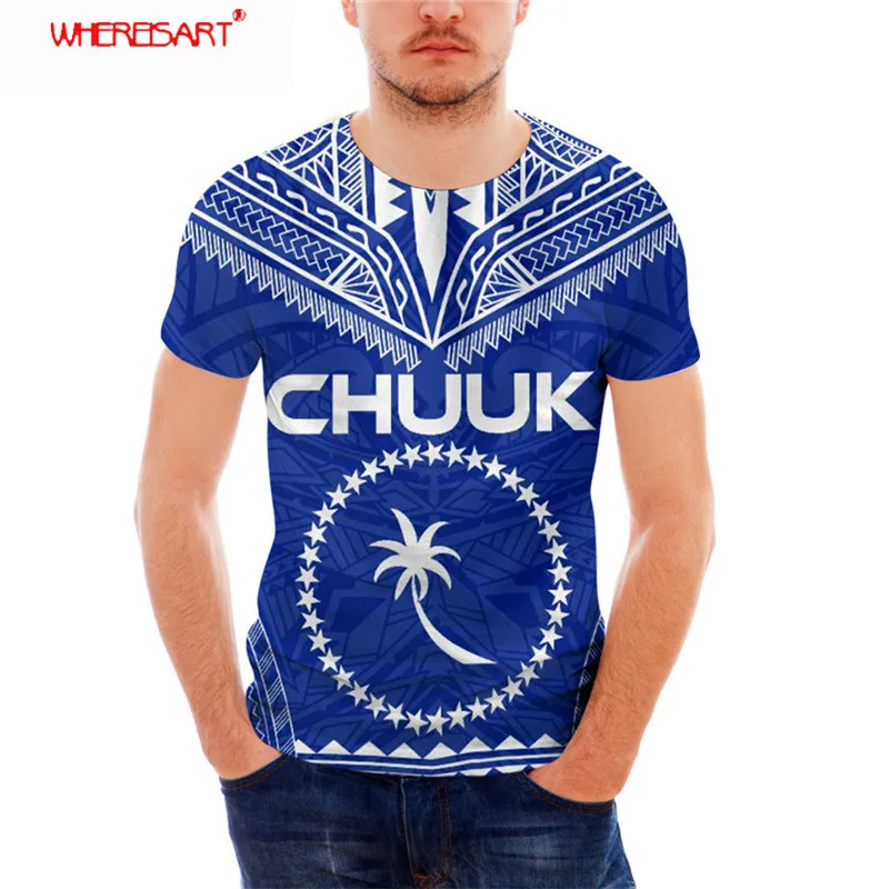 

WHEREISTAR Blue Summer Men T ShirtBreathable Casual homme Tops Clothes Chuuk Polynesian Pattern Trend Male Loose Shirts 2021