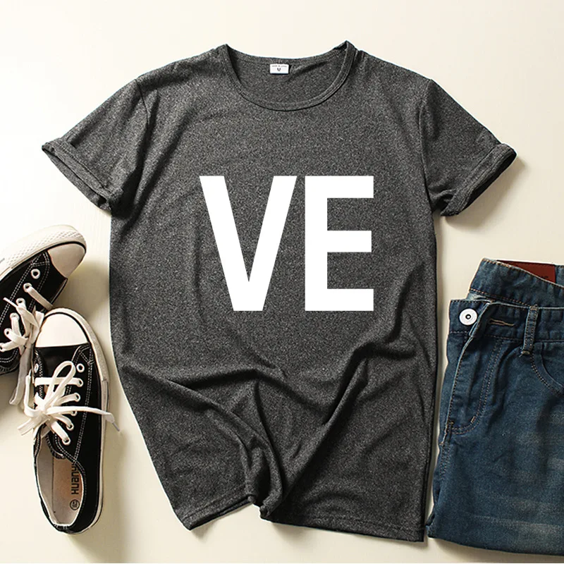 

King Queen Couples T Shirt LO VE Letter Print Couple Tshirt Summer Fashion Woman T-shirt Casual O-Neck Tops Lovers Tee Shirt