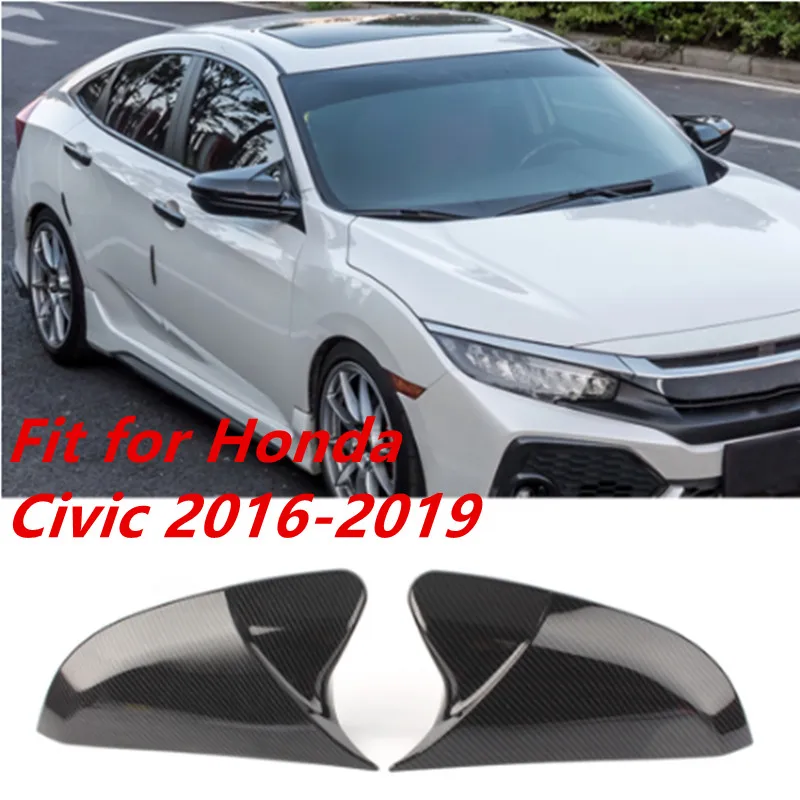 

For Honda For Civic 2016-2019 Rear View Mirror Cover Mirror Cover Horn Shape ABS Gloss Black Side Mirror Cover Rearview Caps