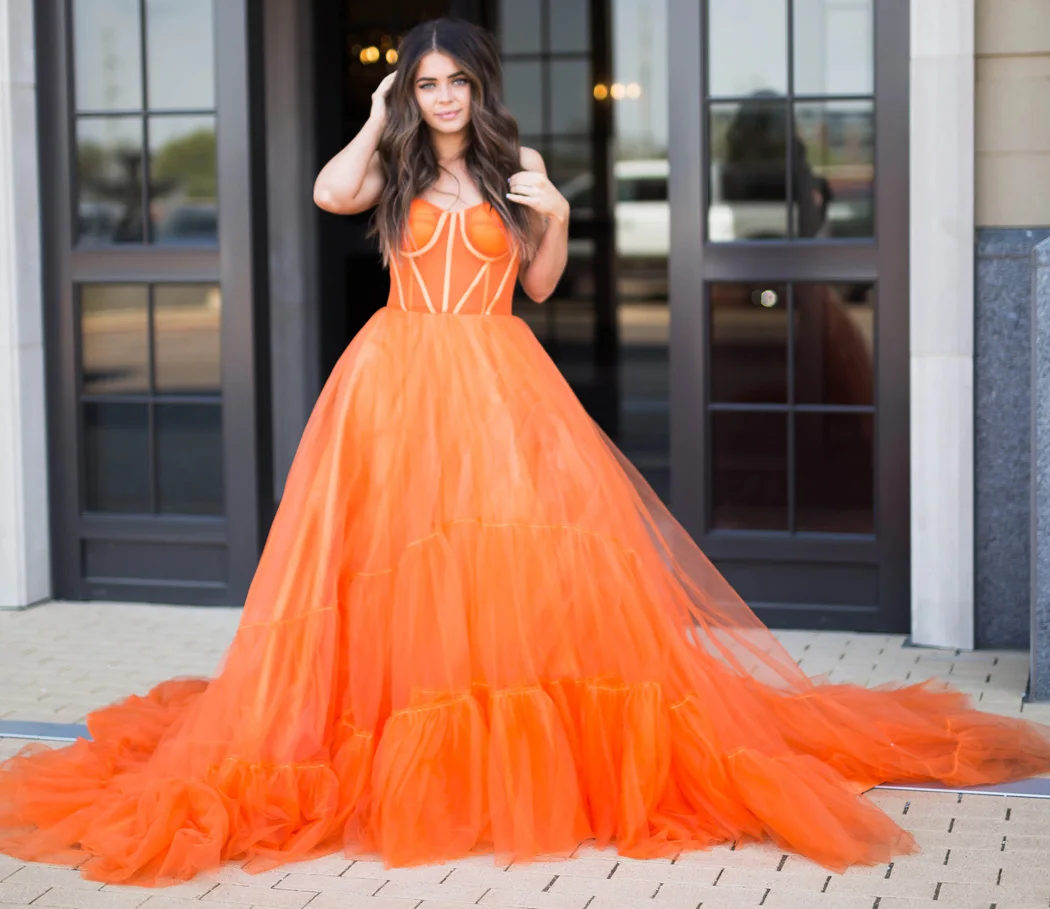 

Unique Orange Prom Dresses Robes for Photo Shoot or Baby Shower Custom Made Maternity Robes Photoshoot Fluffy Tiered Robe