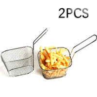 2pcs mini french deep fryers basket net mesh fries chip kitchen tool stainless steel fryer home mini french fries baskets strain