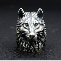 vintage nordic wolf head ring men stainless steel punk rock biker ring male viking amulet jewelry wholesale